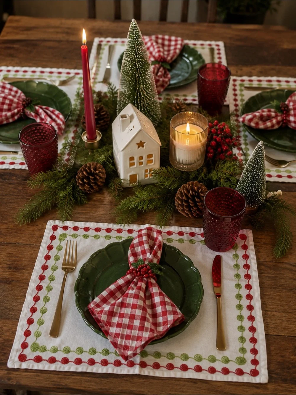 Pier 1 Imports Christmas Embroidered Dot Cloth Dinner Napkins White Set of 5